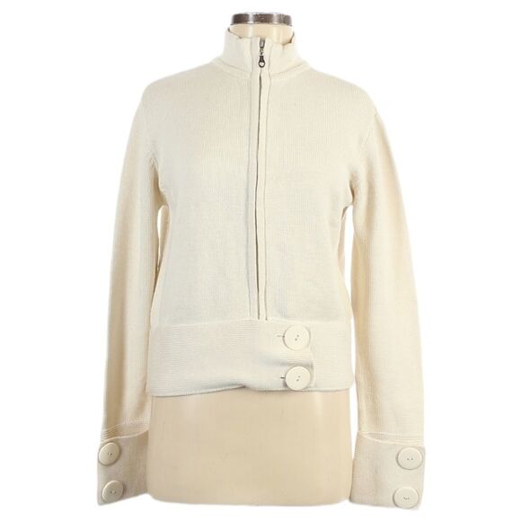 GAIA Cream Minimalist Zip Front Knit Jacket L - Picture 5 of 5